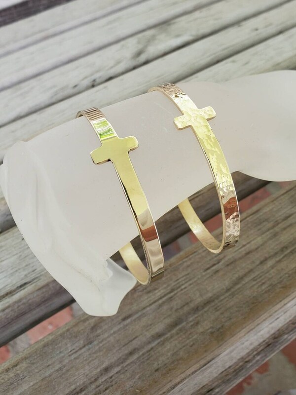 Jewelers Brass Cross Bracelet in Hammered or Smooth Finish